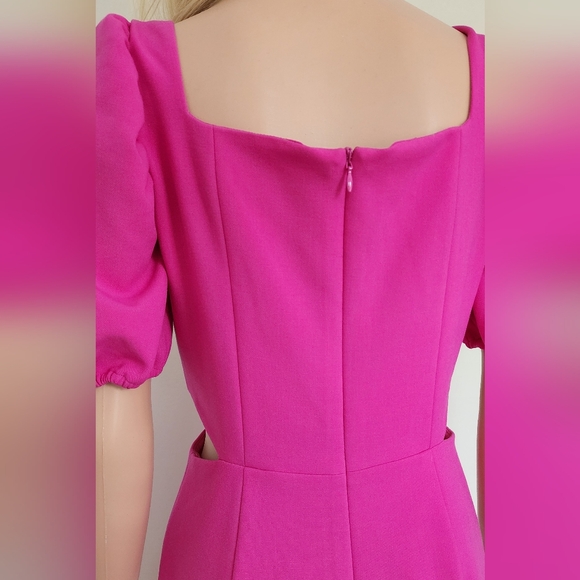 FRENCH CONNECTION HOT PINK FUCHSIA LINED FITTED CUTOUT MINI SHORT DRESS 6 - Picture 6 of 14